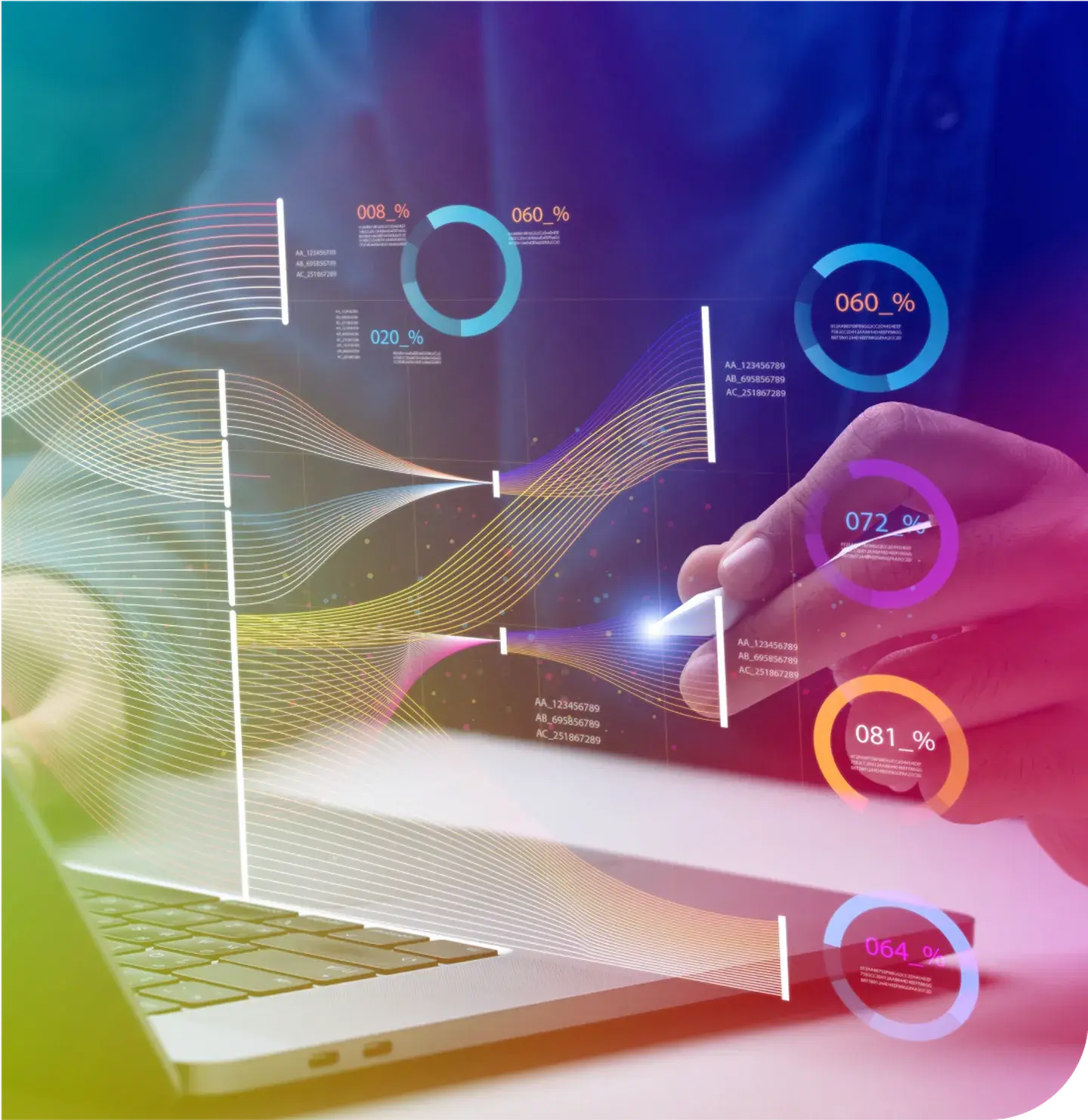 Image of person with a pen working on a computer