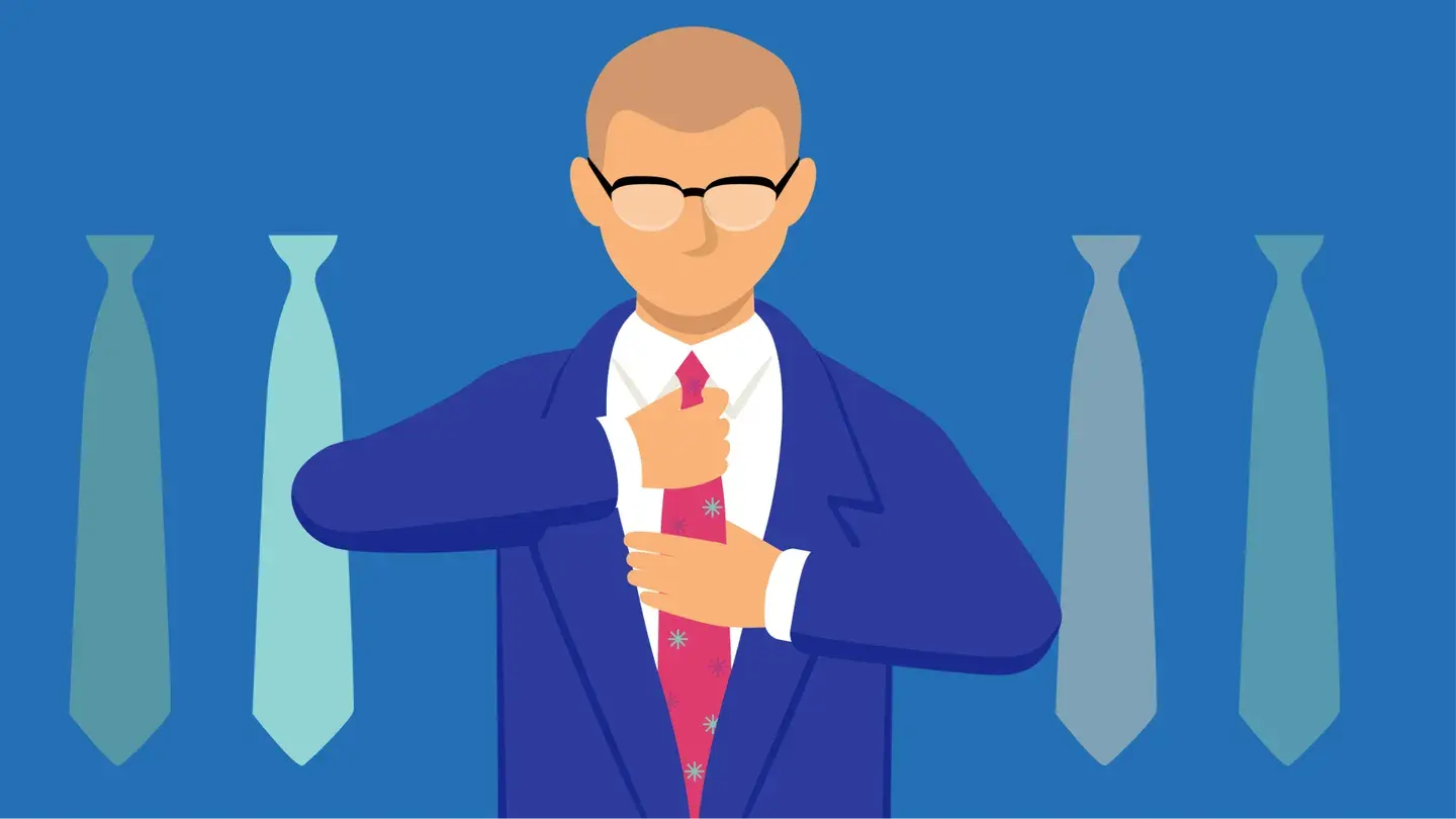 Illustration of man trying on different ties