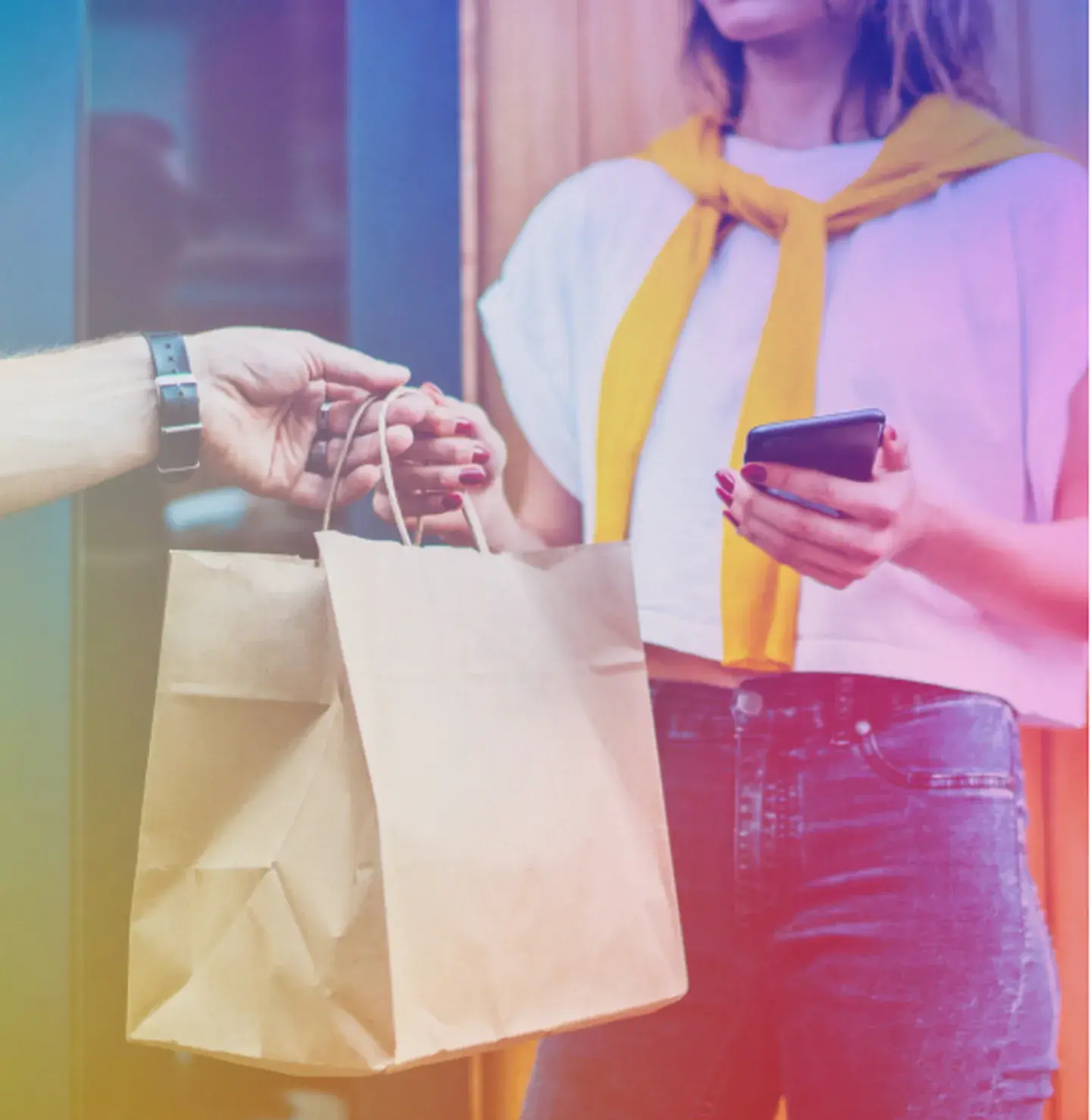Image of woman accepting food delivery