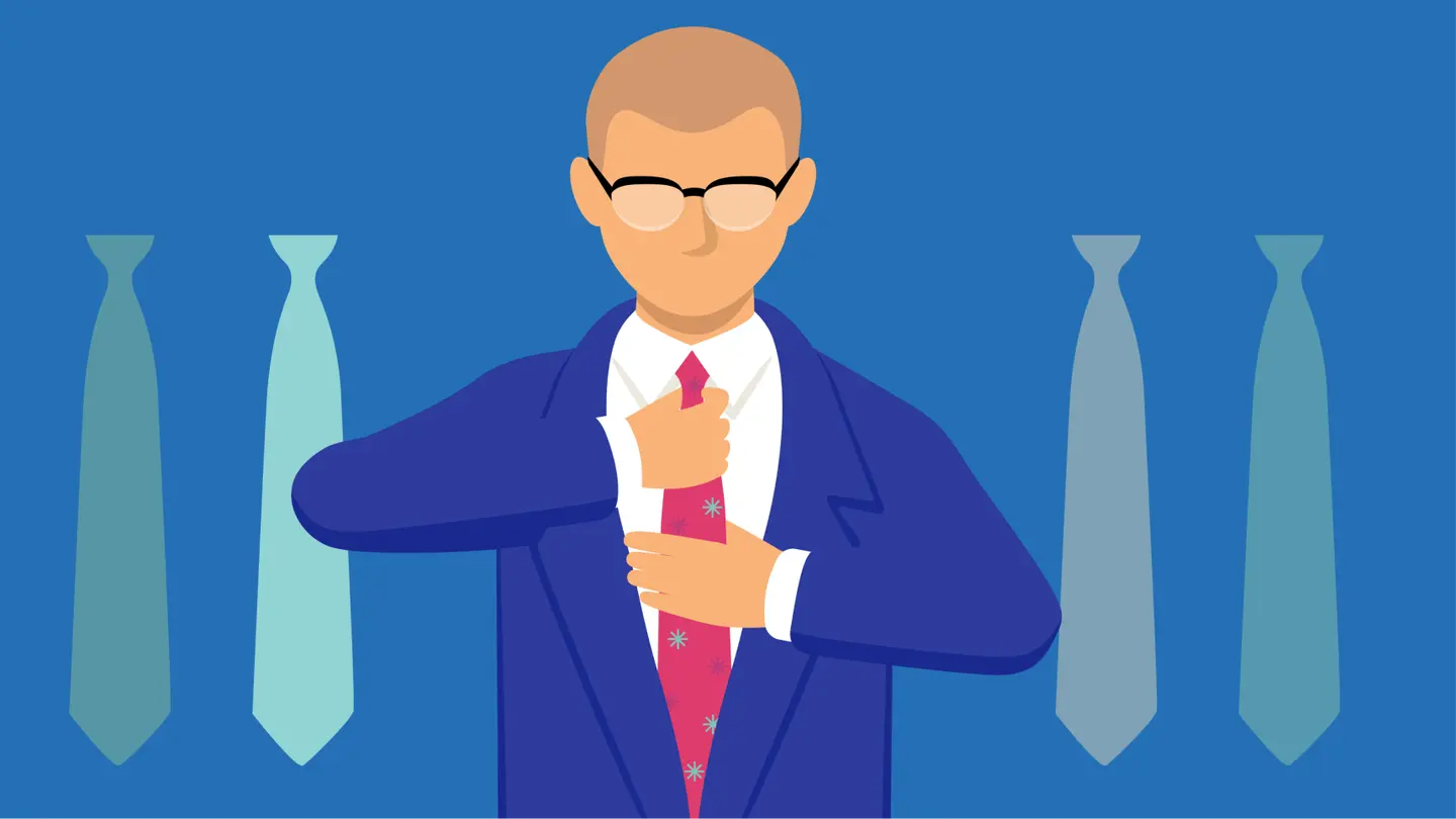 Illustration of man trying on different ties
