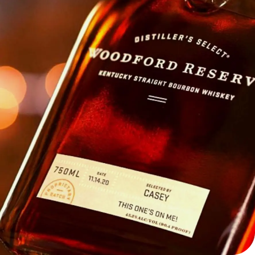 Close up of a Woodford Reserve bottle